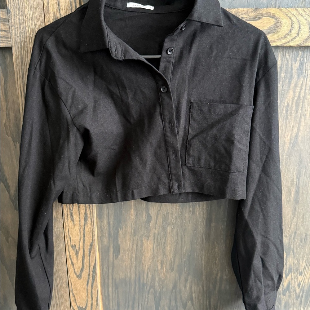 Black Cropped Button-Up Shirt
